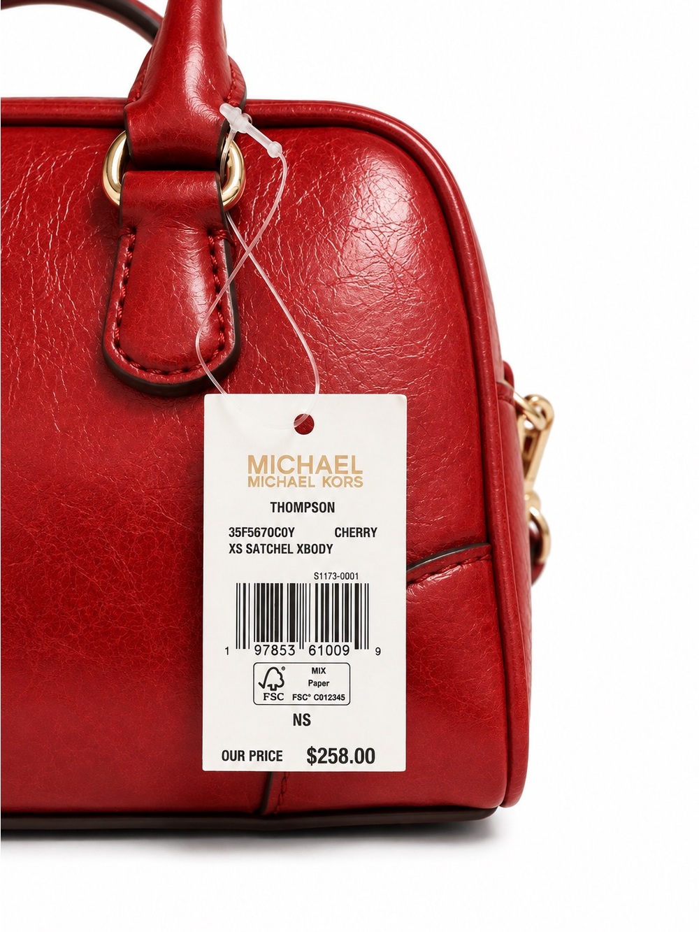 Michael Kors Thompson Extra-Small Distressed Convertible Satchel – Cherry - Picture 2 of 9